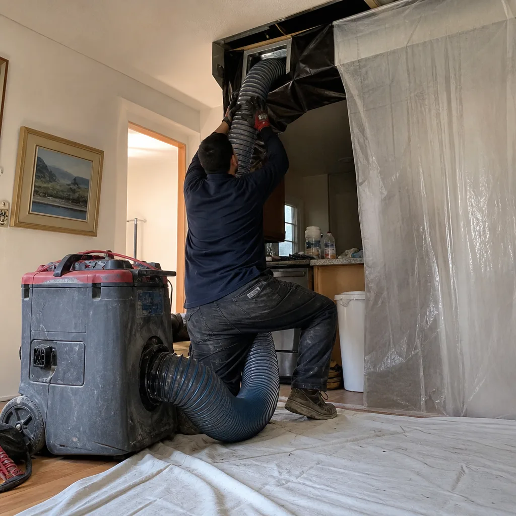 Professional technician performing residential air duct sealing services